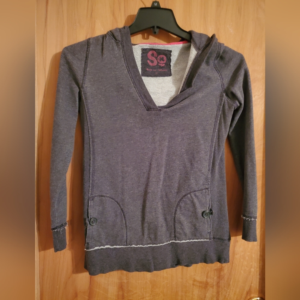 SO Women's Dark Heather Gray V-Neck Hooded Sweatshirt